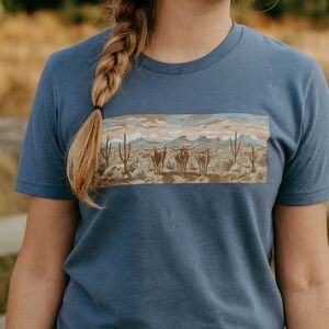 Western Longhorn Desert Graphic Tee • Southwestern Cactus Shirt • Country Ranch